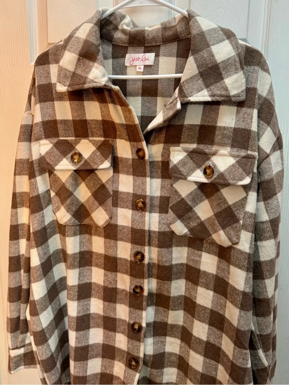 Yours For Plaid Button-Up Shacket in Brown & Cream - Picture 2 of 4